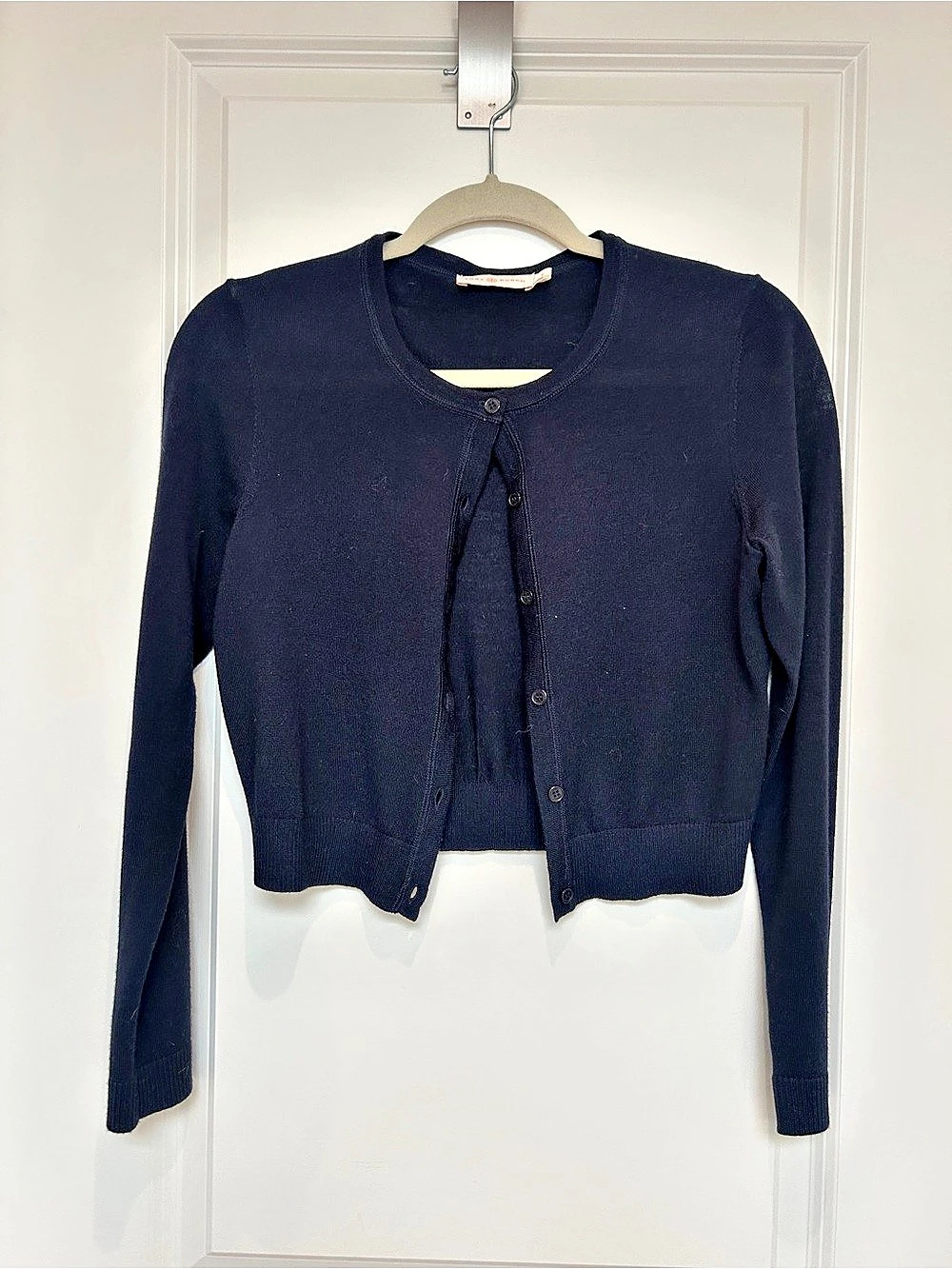 Tory Burch Merino Wool Cardigan in Navy Size Small Like New